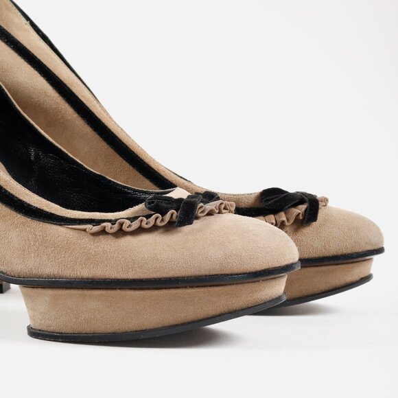 Fendi Brown Suede Platform Bow Pump - Picture 7 of 9